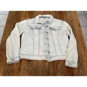Vintage Benetton Denim Jean Jacket Womens Large Button up Cotton Light Blue Fade